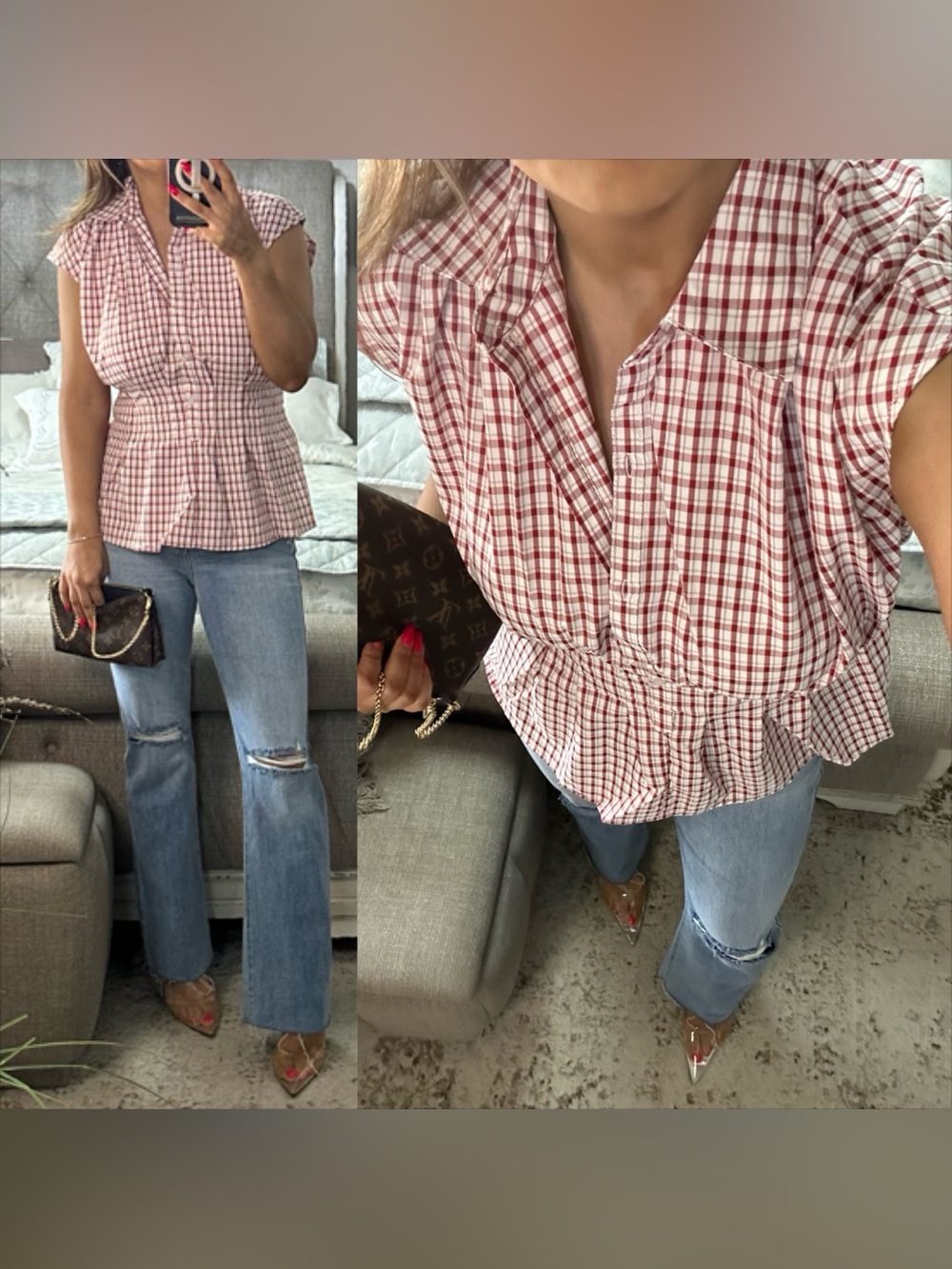 New🌺 Cherry Picnic Smocked Peplum Blouse